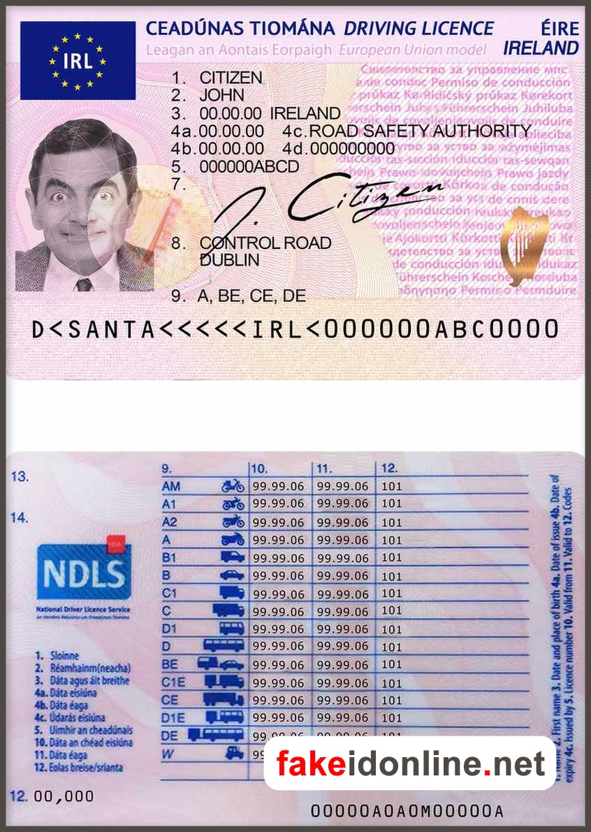 Ireland Driver License PSD Template